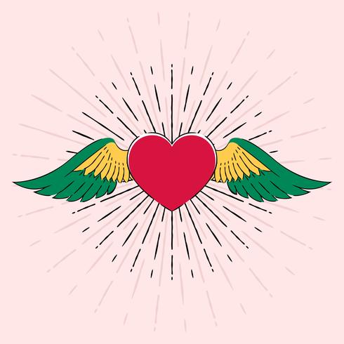 Tattoo hart met vleugels oude school retro vectorillustratie vector