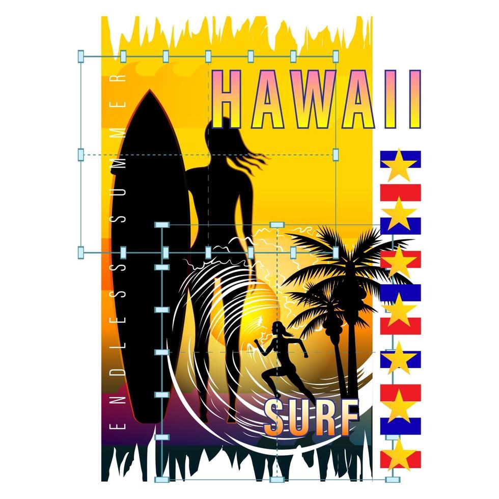 Hawaii surf girl silhouet print shirt vector