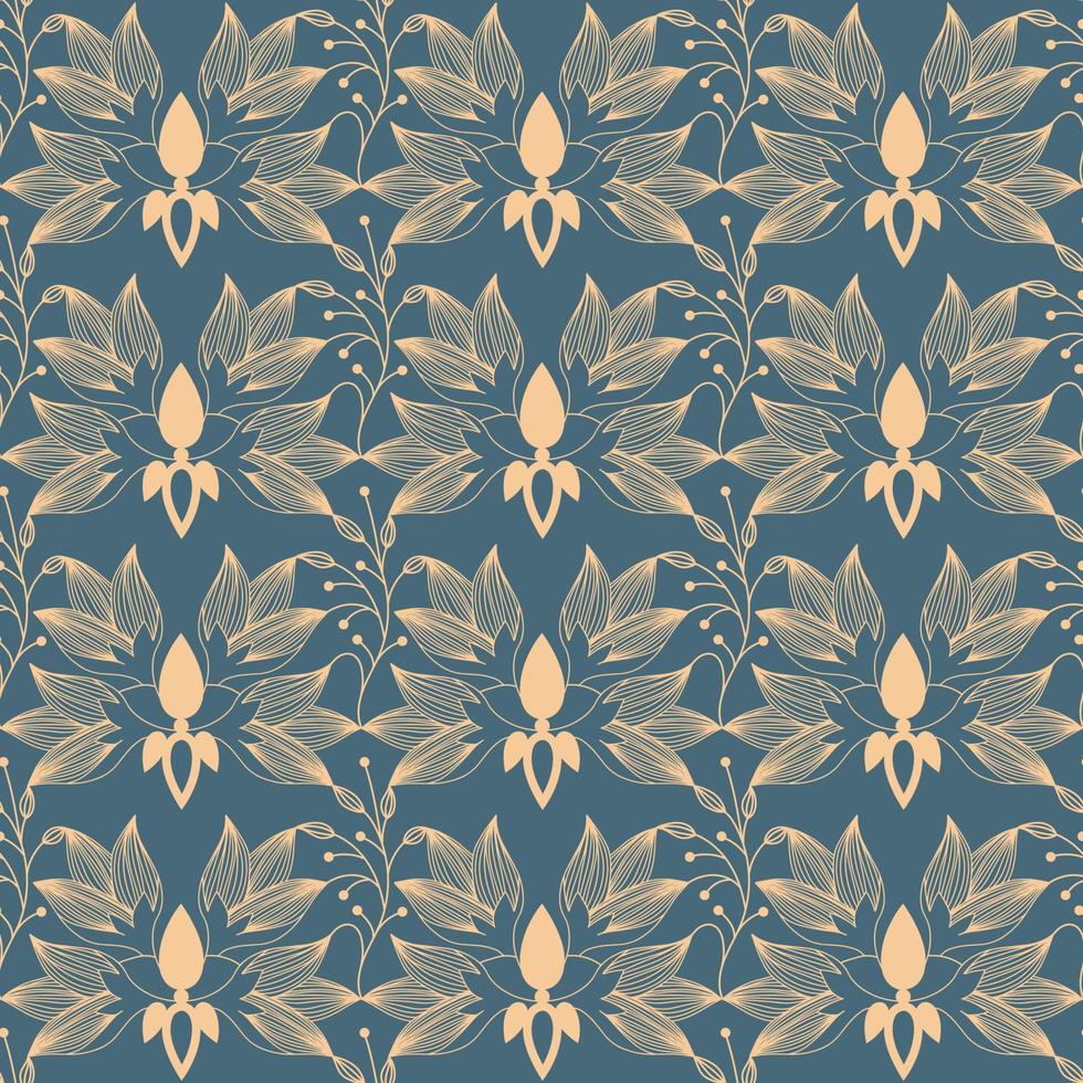 bloemen meetkundig lineair beige patroon Aan blauw achtergrond vector