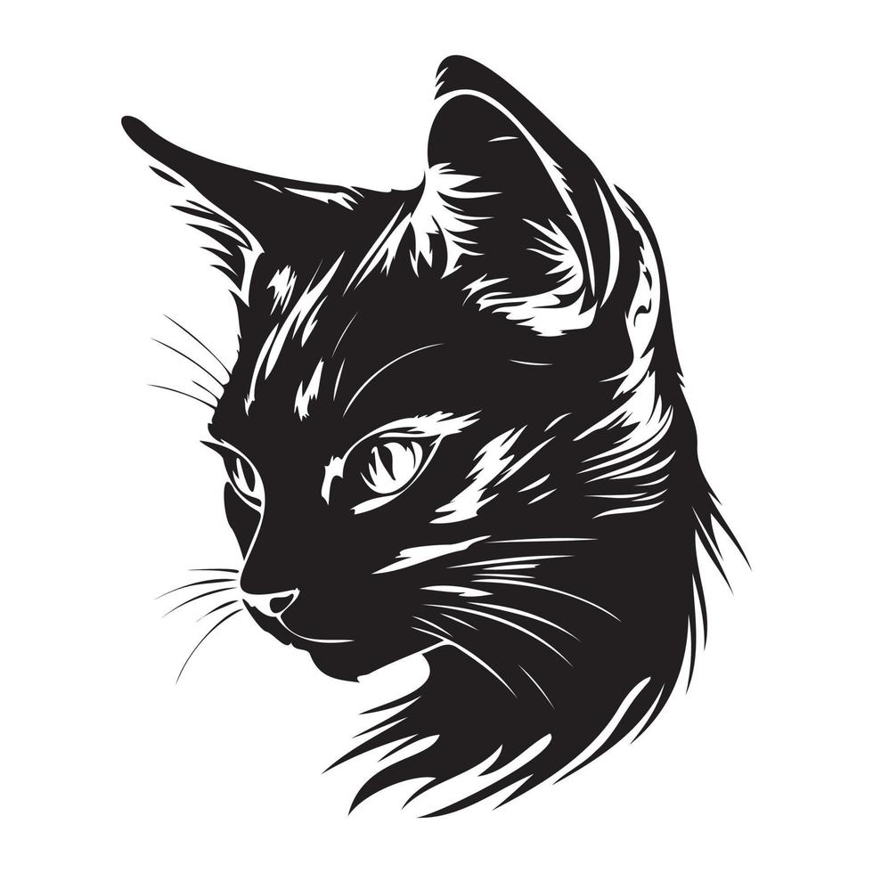 kat gezicht, silhouetten kat gezicht Svg, zwart en wit kat vector