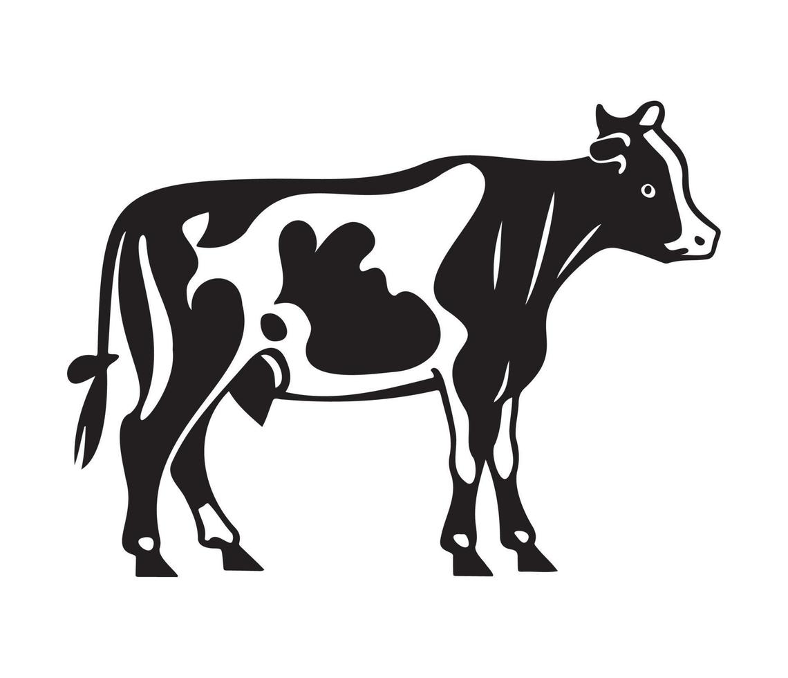 koe portret gestileerde vector symbool, zwart en wit koe, koe, zuivel icoon
