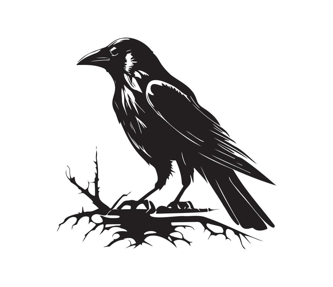 zwart vogelstand raaf, kraai, roek of kauw. vector illustratie in retro stijl