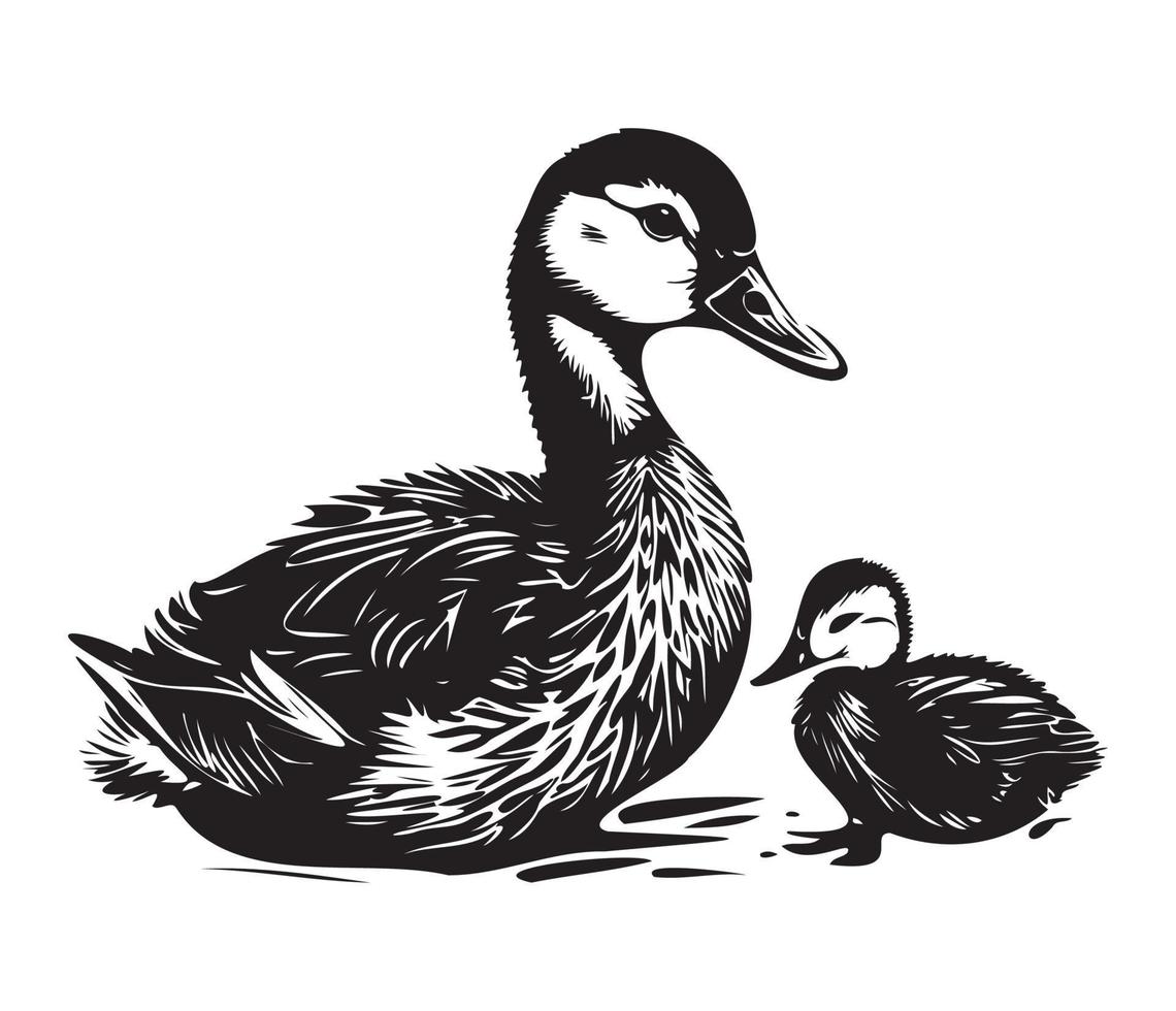 eend met eendje, mam en baby eend, eend zwemmen in de meer illustratie vector