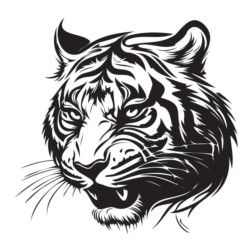 tijger gezicht, silhouetten tijger gezicht Svg, zwart en wit tijger vector
