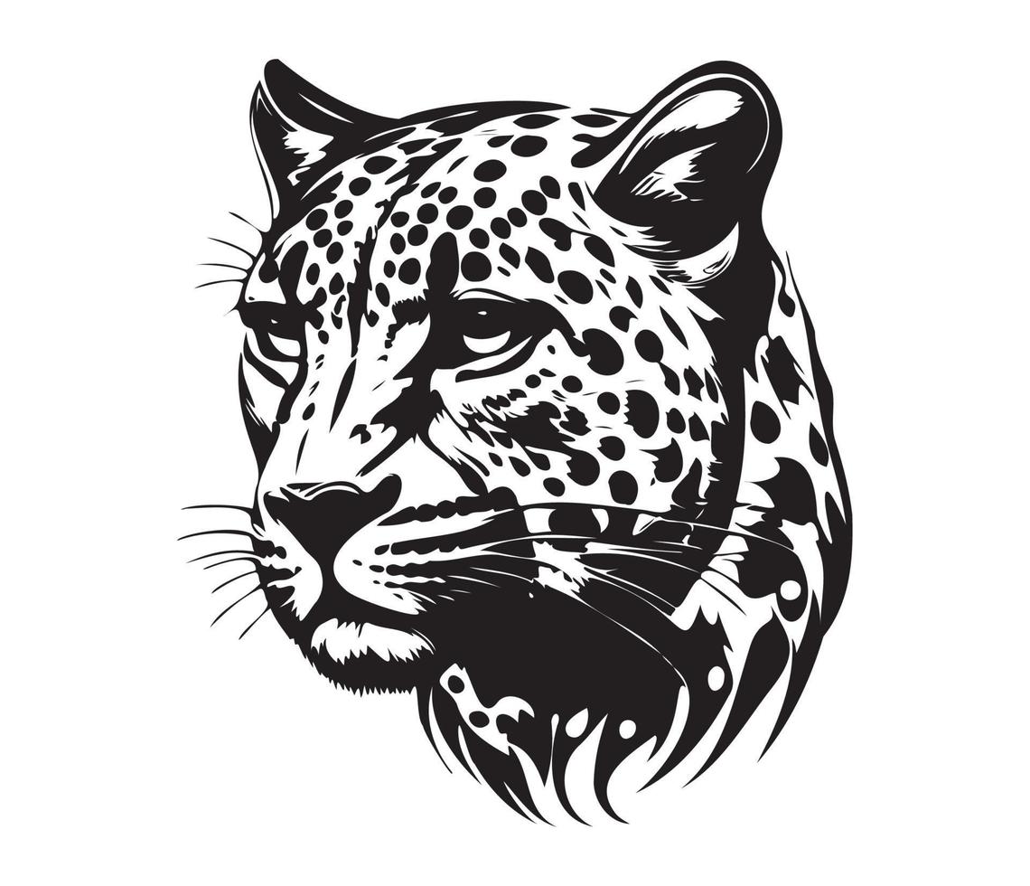luipaard gezicht, silhouetten luipaard gezicht, zwart en wit luipaard vector