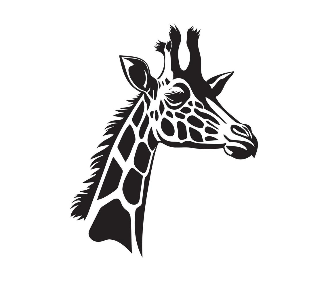 giraffe gezicht, silhouetten giraffe gezicht, zwart en wit giraffe vector