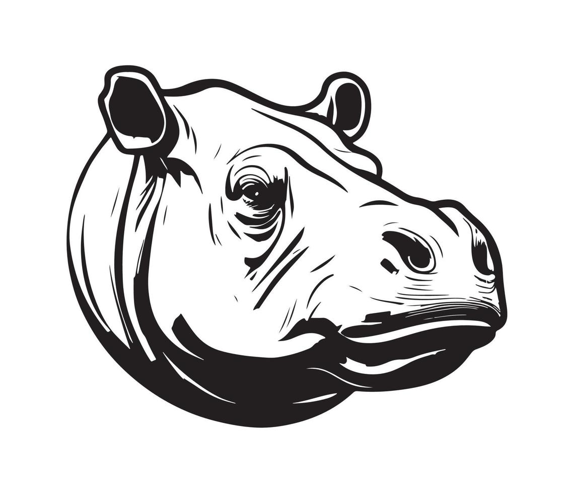 nijlpaard gezicht, silhouetten nijlpaard gezicht, zwart en wit nijlpaard vector