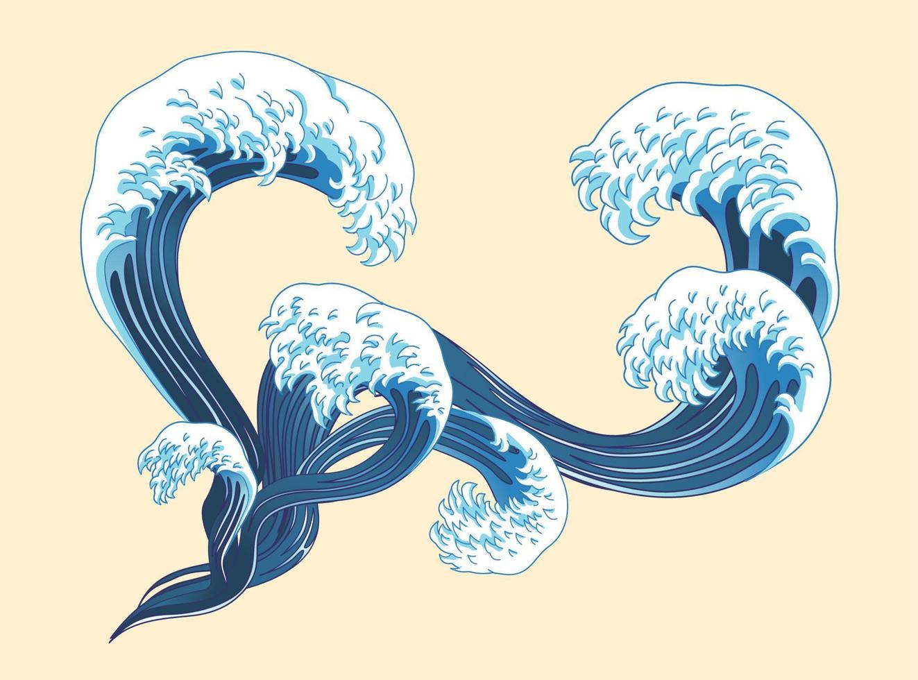 ukiyo-e stijl spatten Golf elementen Aan licht geel achtergrond vector