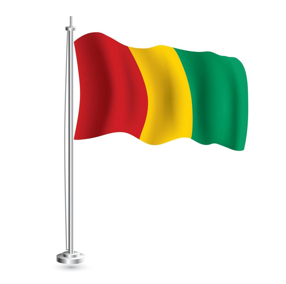 Guinea vlag. geïsoleerd realistisch Golf vlag van Guinea land Aan vlaggenmast. vector