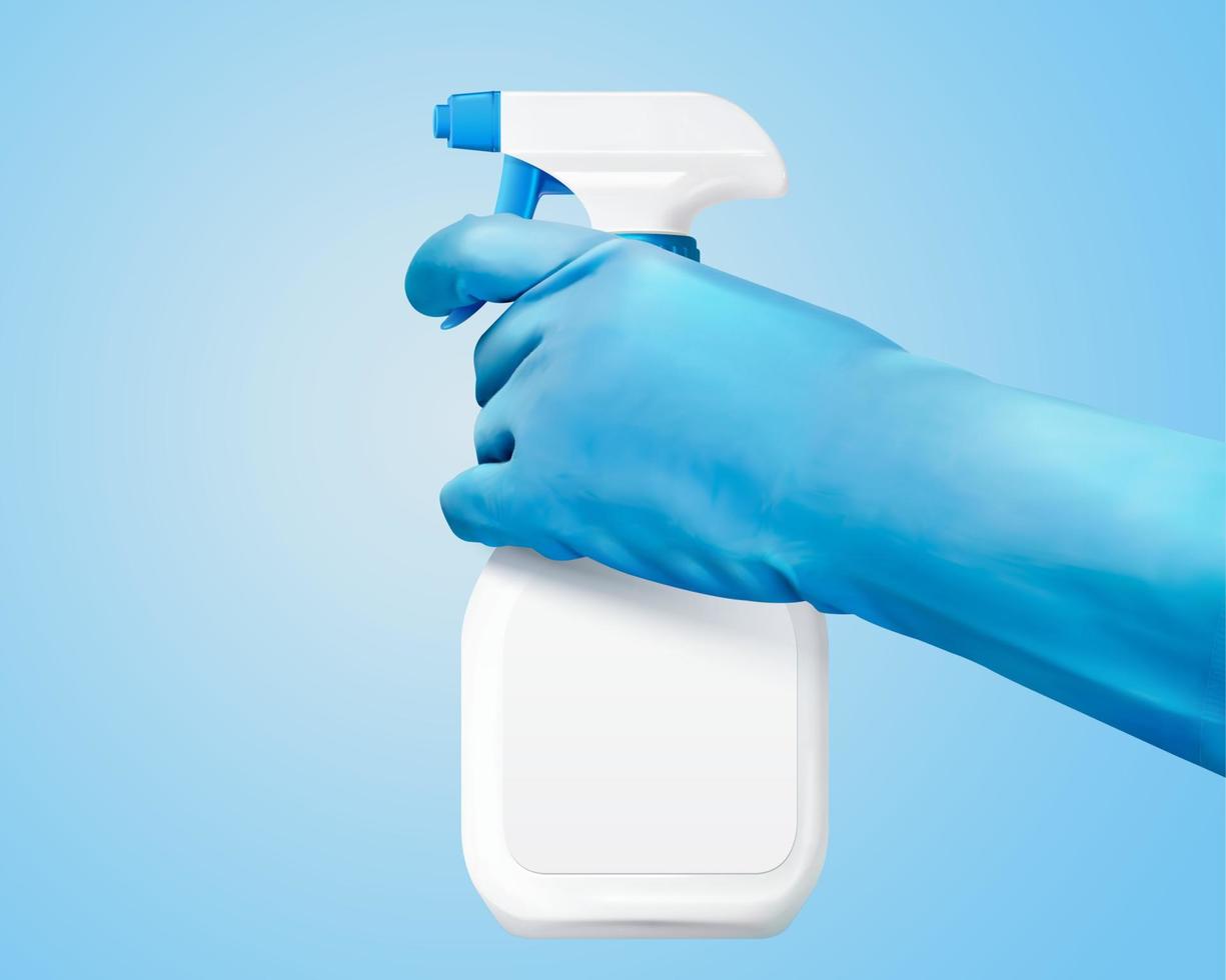 3d illustratie van realistisch handen Holding wit plastic op gang brengen verstuiven fles, geïsoleerd Aan licht blauw achtergrond vector