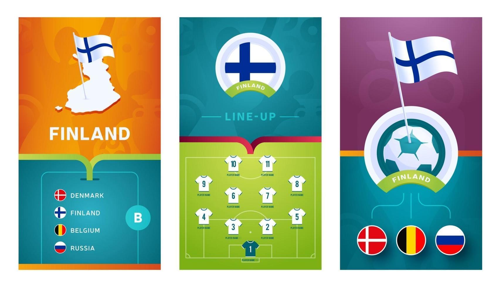 finland team europees voetbal verticale banner ingesteld voor sociale media vector