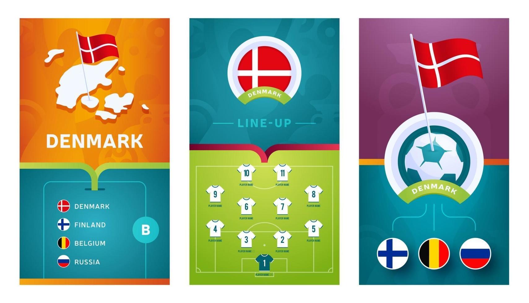 Denemarken team europees voetbal verticale banner ingesteld voor sociale media vector