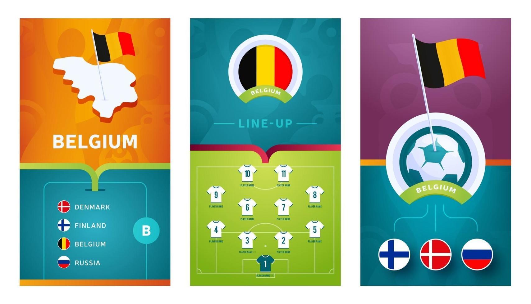 Belgisch team europees voetbal verticale banner ingesteld voor sociale media vector