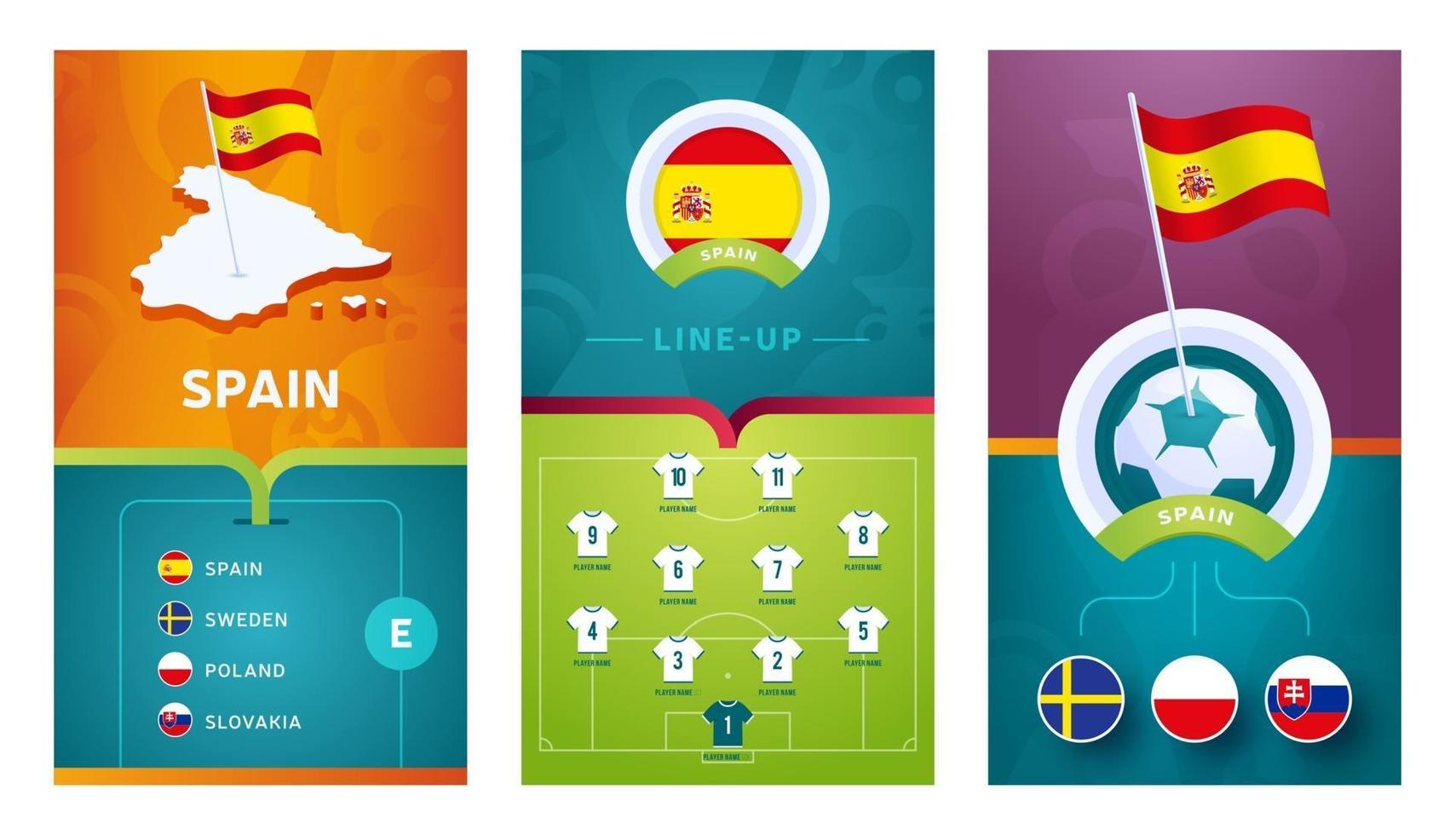 spanje team europees voetbal verticale banner ingesteld voor sociale media vector