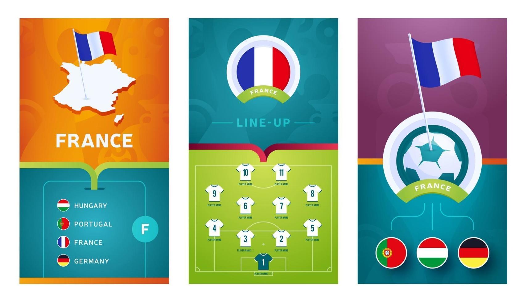 Frankrijk team europees voetbal verticale banner ingesteld voor sociale media vector