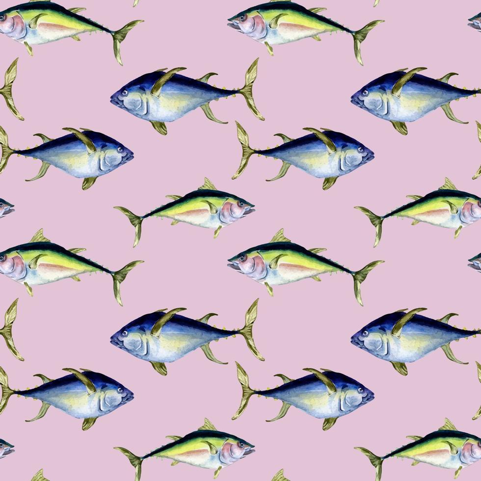 divers wild zee vis naadloos patroon waterverf illustratie geïsoleerd Aan roze. vector