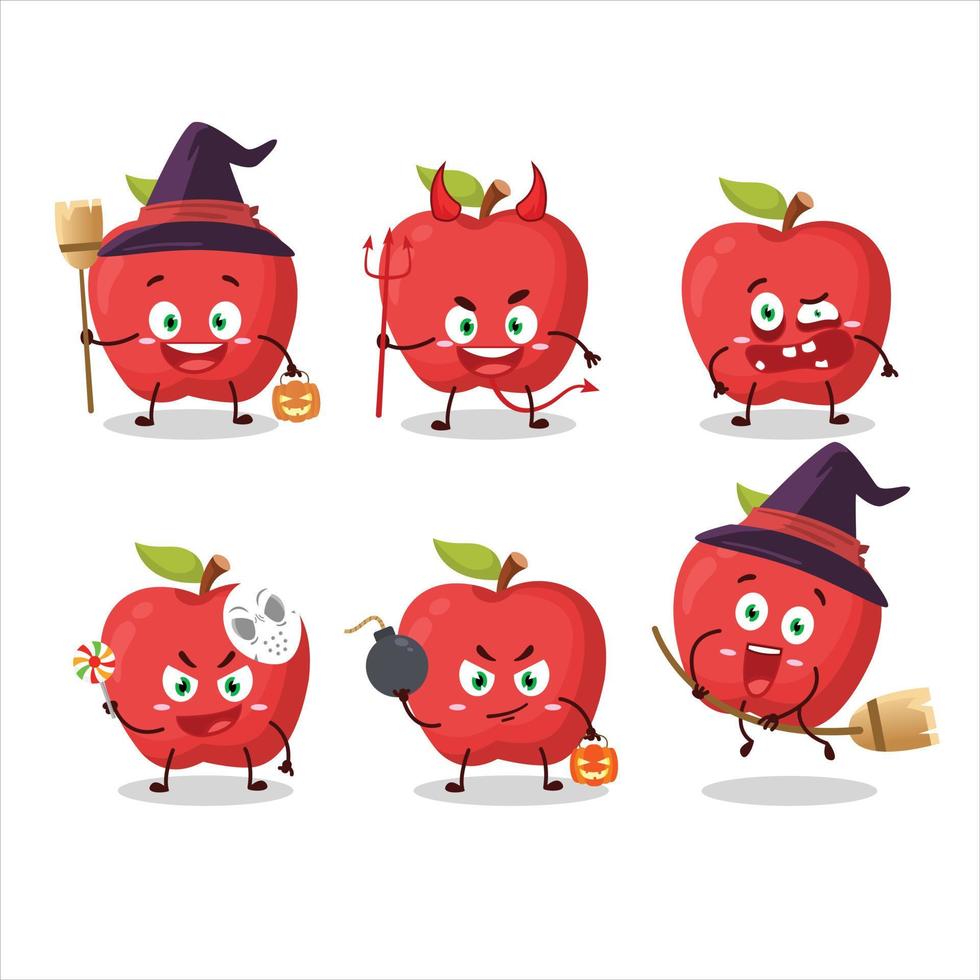 halloween uitdrukking emoticons met tekenfilm karakter van appel vector