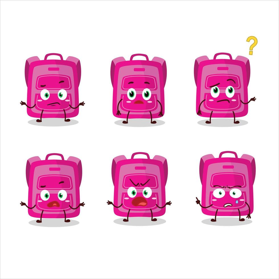 tekenfilm karakter van roze school- zak met wat uitdrukking vector