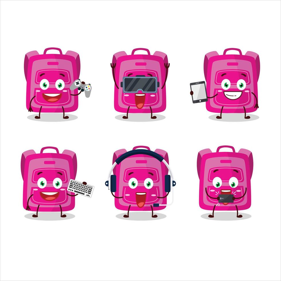 roze school- zak tekenfilm karakter zijn spelen spellen met divers schattig emoticons vector