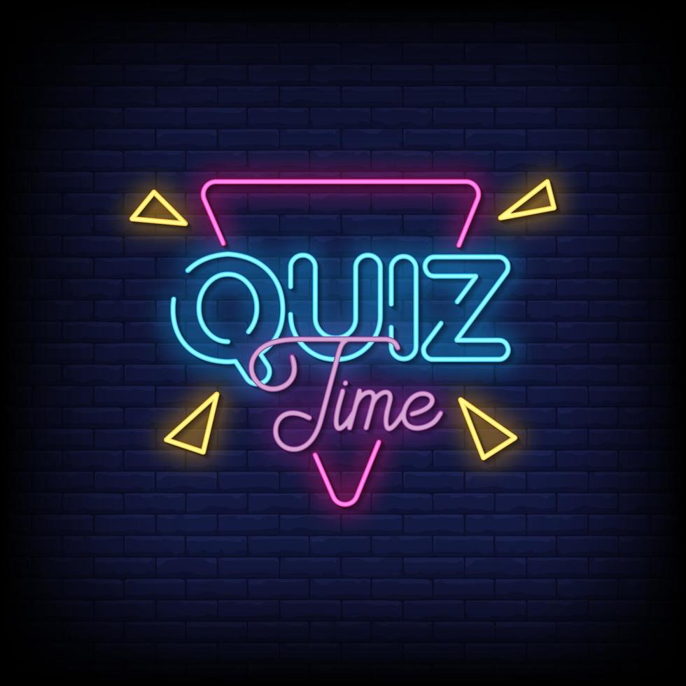 quiz tijd neonreclames stijl tekst vector