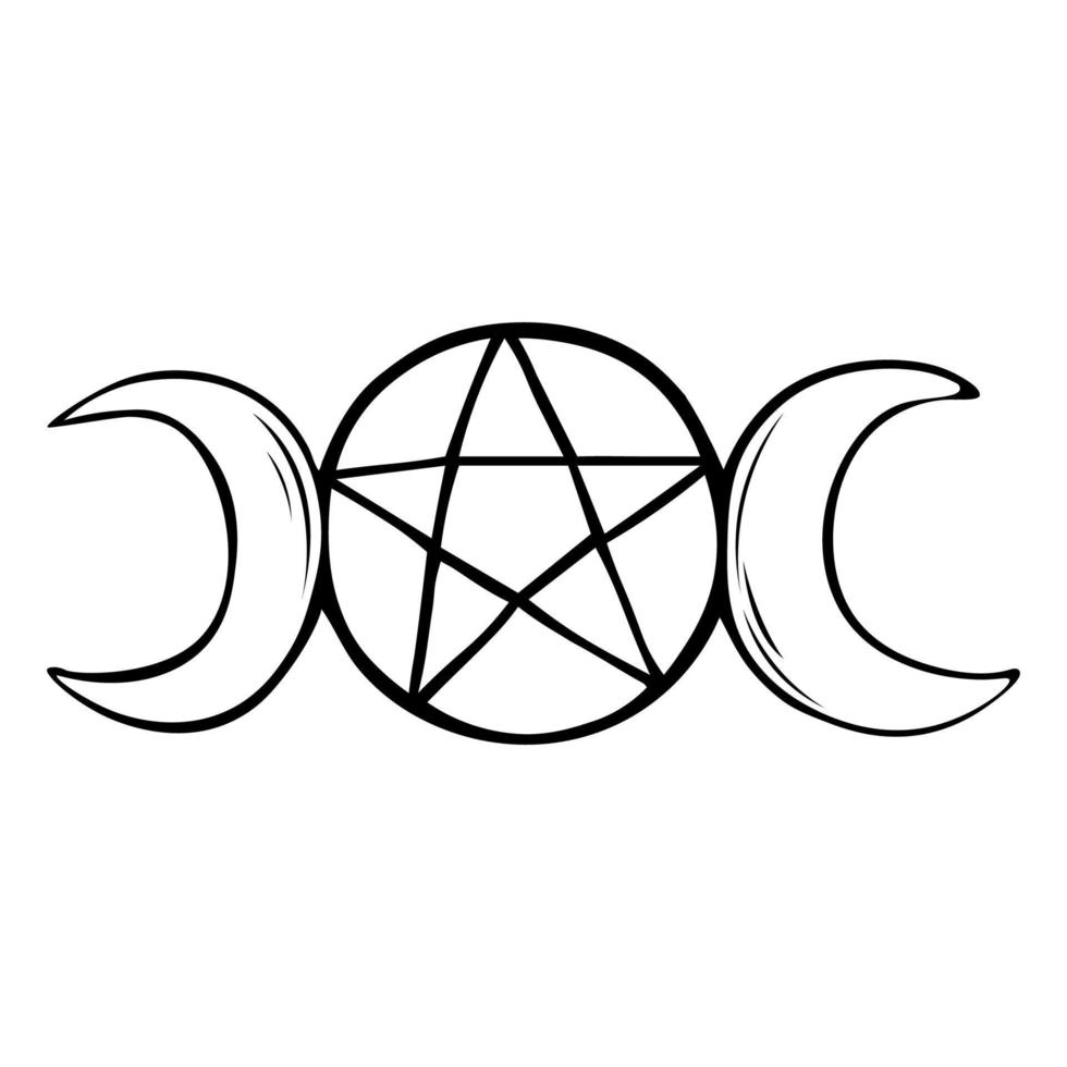 hand getekend wicca symbolen, verdrievoudigen godin symbool, symbolen vector illustratie