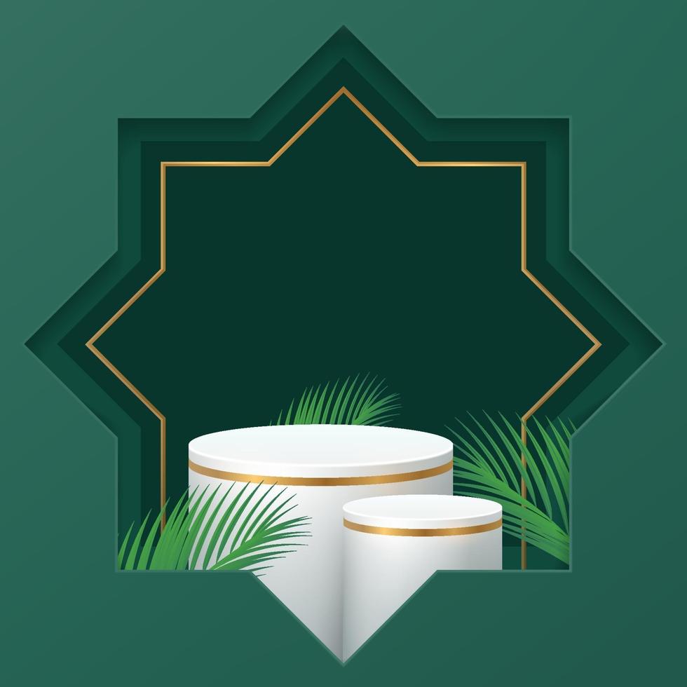 3d Islamitisch minimaal cilinderpodium op groene achtergrond vector