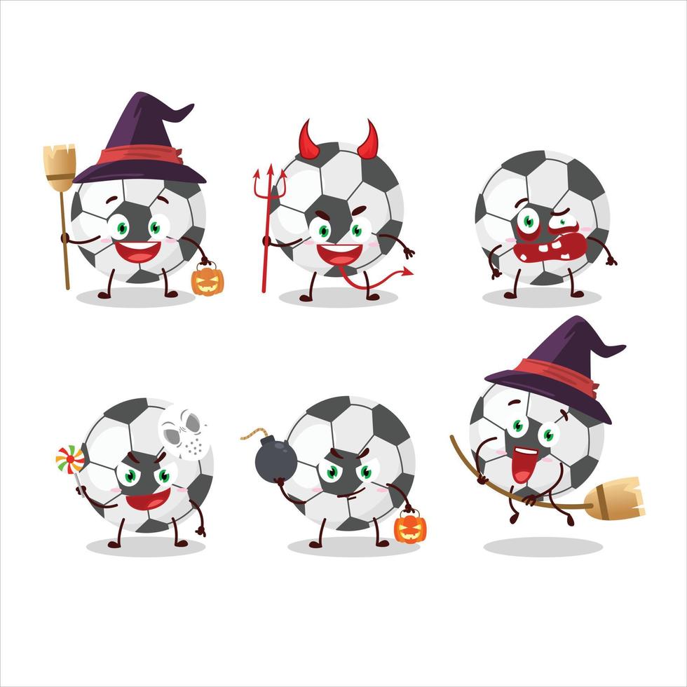 halloween uitdrukking emoticons met tekenfilm karakter van voetbal bal vector