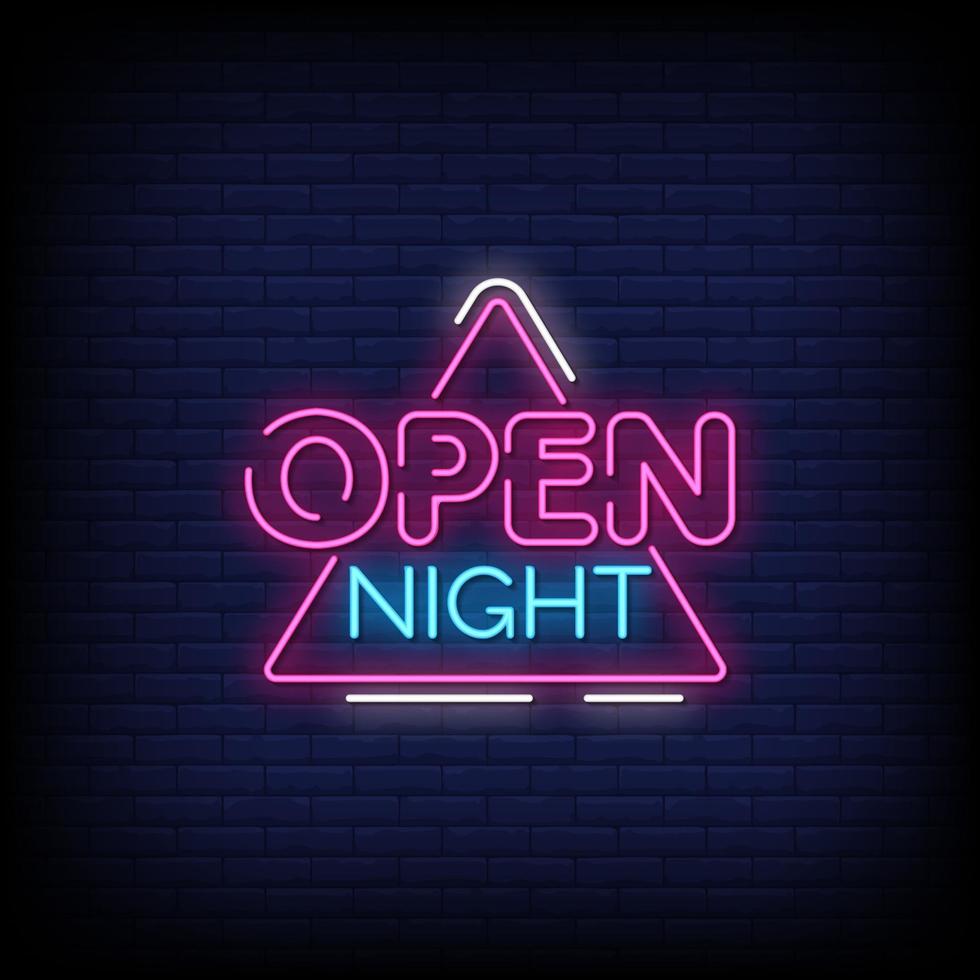 open nacht neonreclames stijl tekst vector