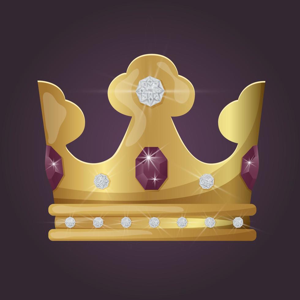 Koninklijk kroon voor koningin of prinses, prins of keizer in wijnoogst of retro stijl.ewels, kroon geïsoleerd Aan Purper achtergrond. vector