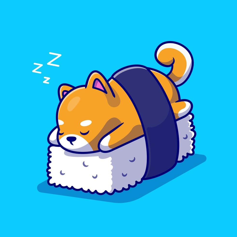 schattig shiba inu hond slapen Aan sushi tekenfilm vector icoon illustratie. dier voedsel icoon concept geïsoleerd premie vector. vlak tekenfilm stijl