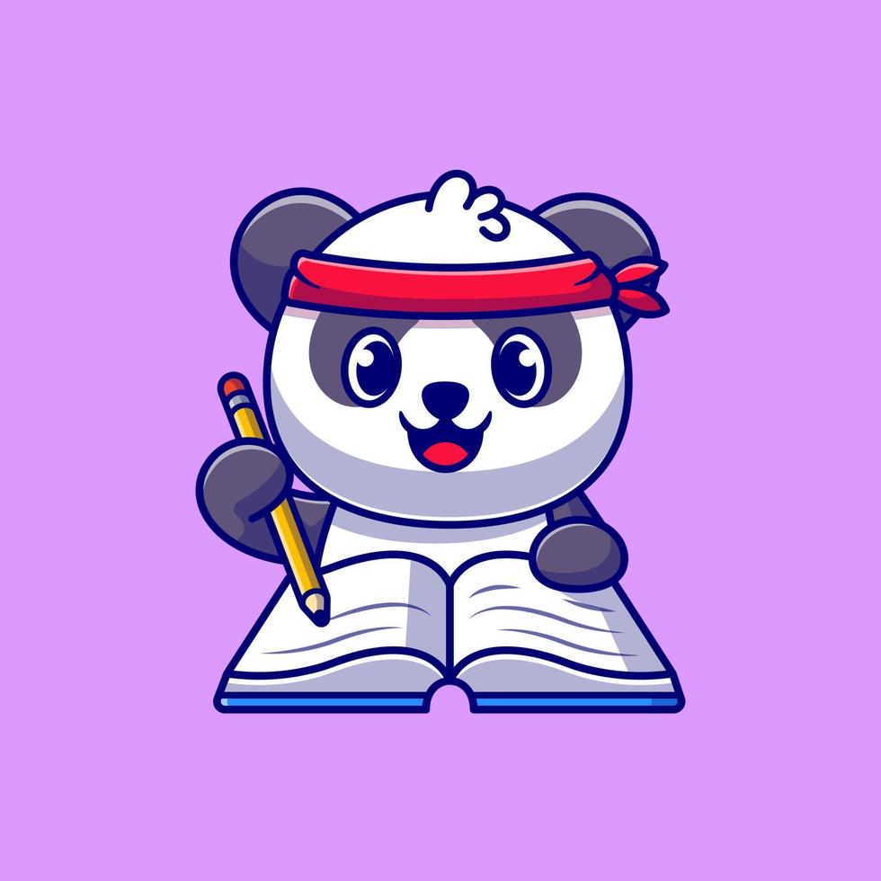 schattig panda schrijven Aan boek met potlood tekenfilm vector icoon illustratie. dier onderwijs icoon concept geïsoleerd premie vector. vlak tekenfilm stijl