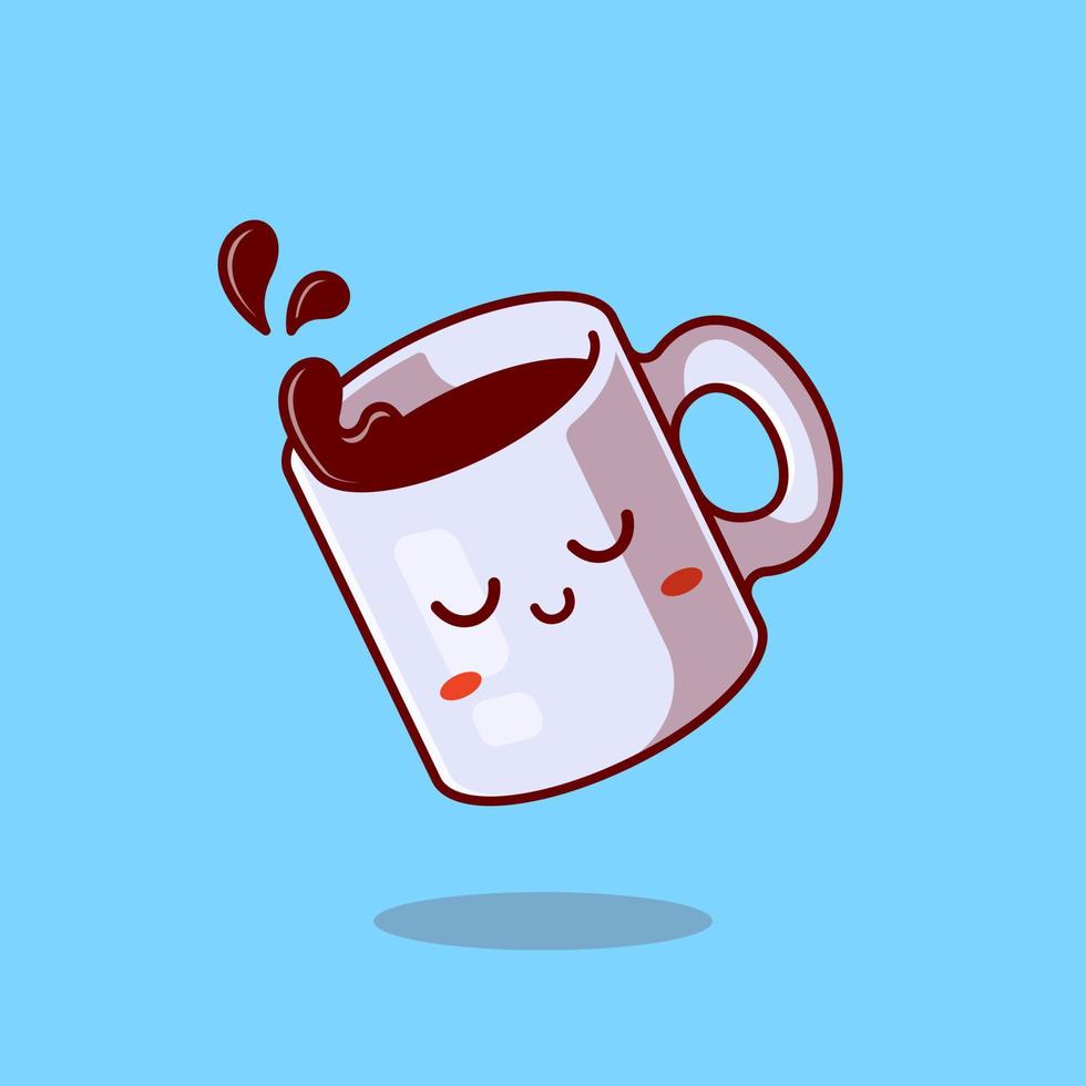 schattig slaperig mok met koffie tekenfilm vector icoon illustratie. voedsel en drinken icoon concept geïsoleerd premie vector. vlak tekenfilm stijl