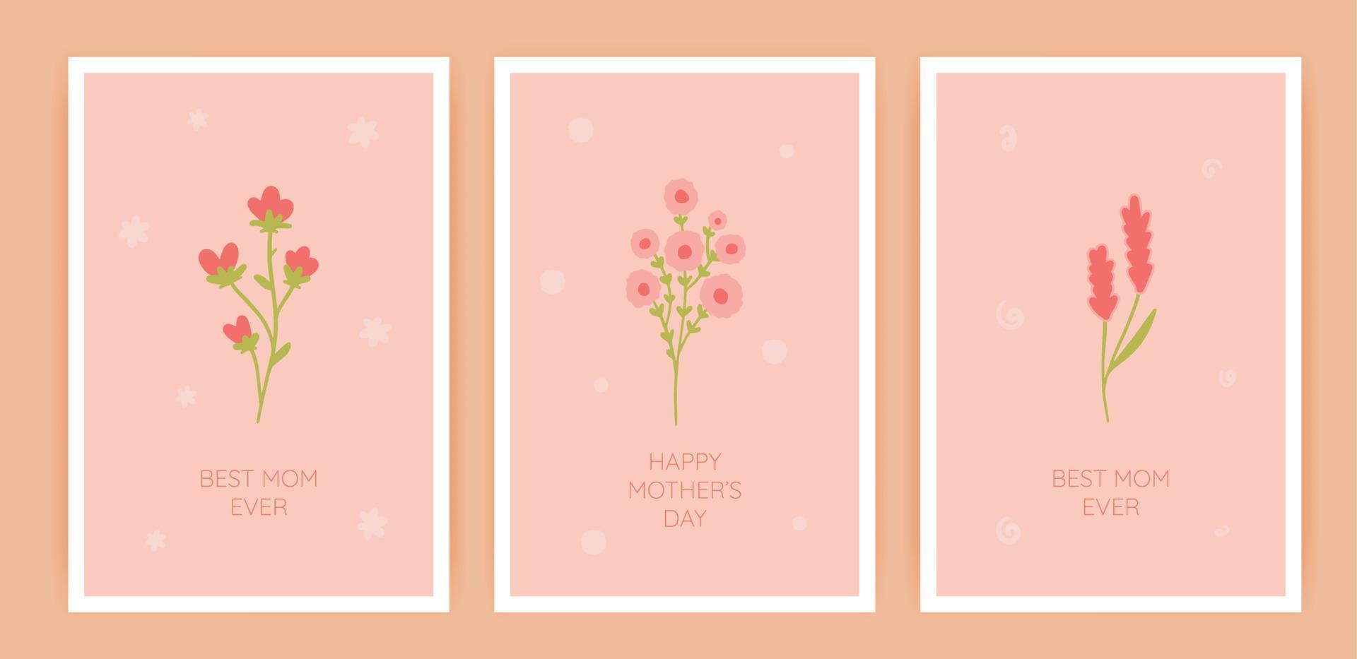 gelukkig moeder dag groet kaart reeks met minimalistisch bloemen. hand- getrokken vector omslag, poster, banier of kaarten voor de vakantie moeders