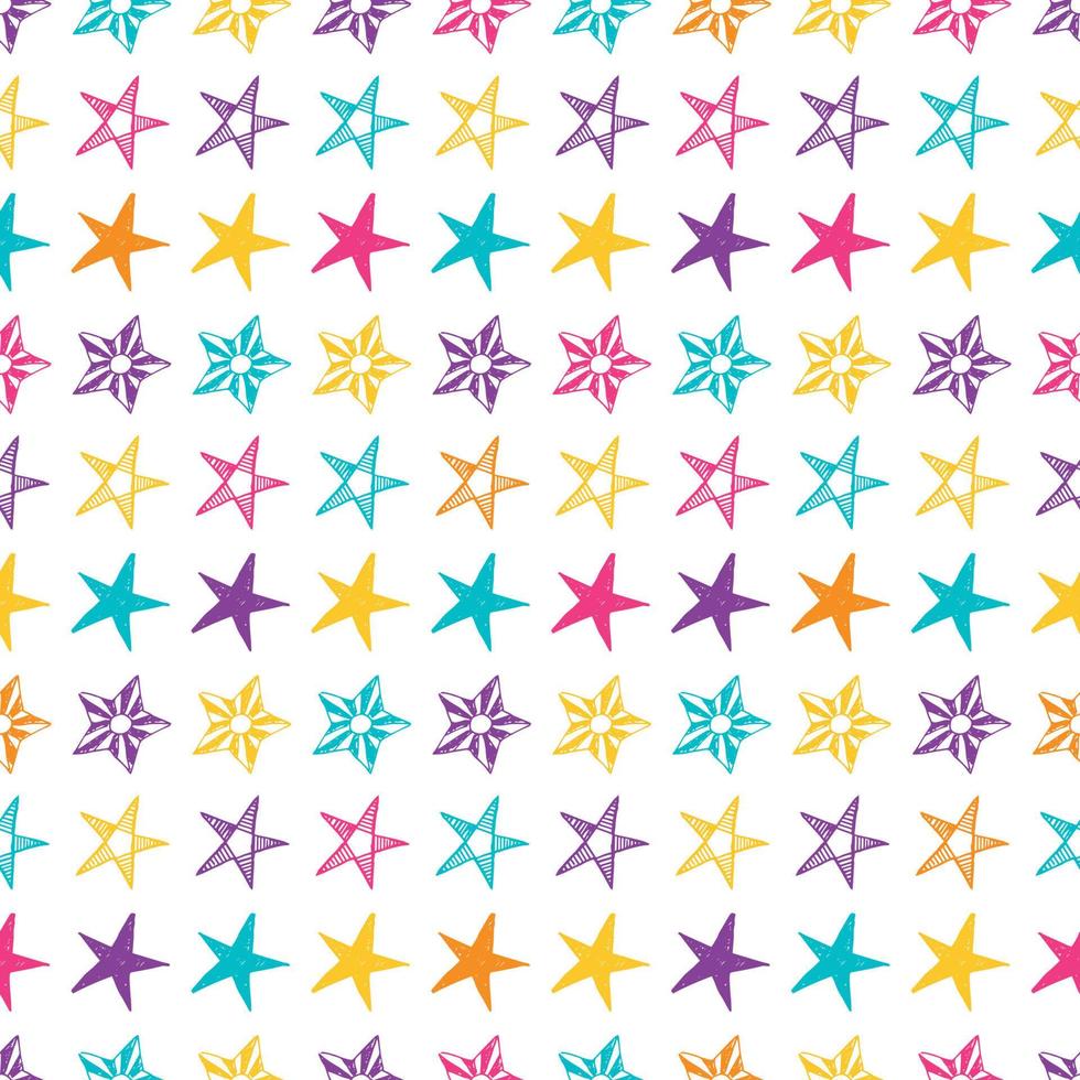 naadloos achtergrond van tekening sterren. veelkleurig hand- getrokken sterren Aan wit achtergrond. vector illustratie