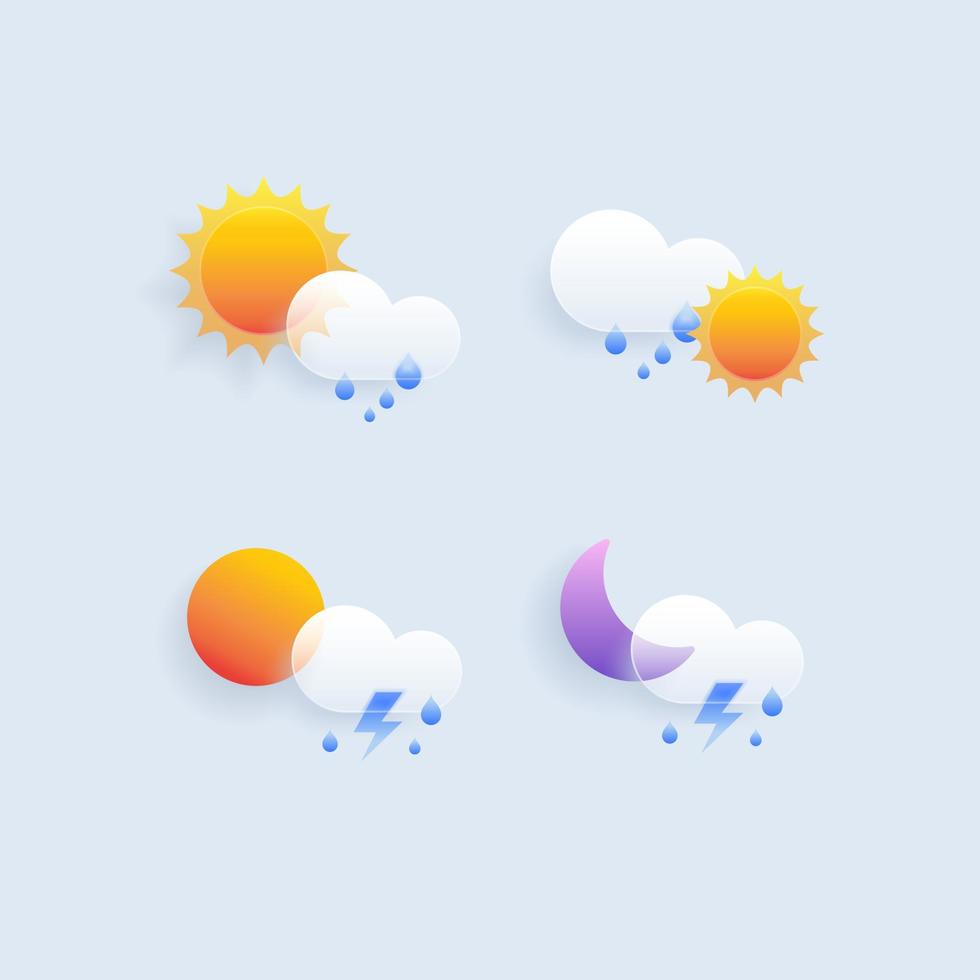 reeks van verschillend weer pictogrammen. wolk, regen, maan, bliksem, sonwflake. vector illustratie