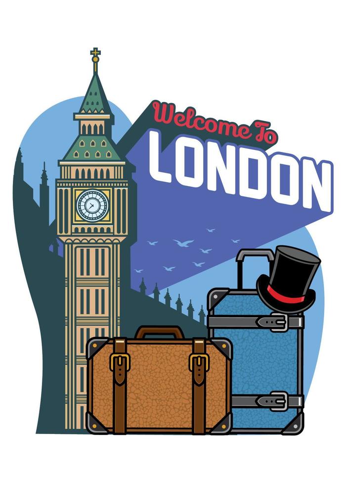 Londen op reis ontwerp met reizen bagage vector