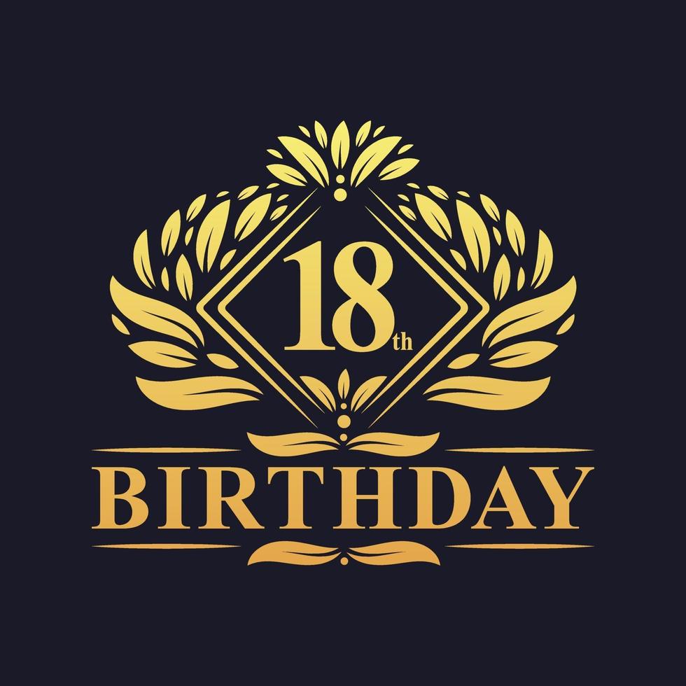 18 jaar verjaardag logo, luxe gouden 18e verjaardag. vector