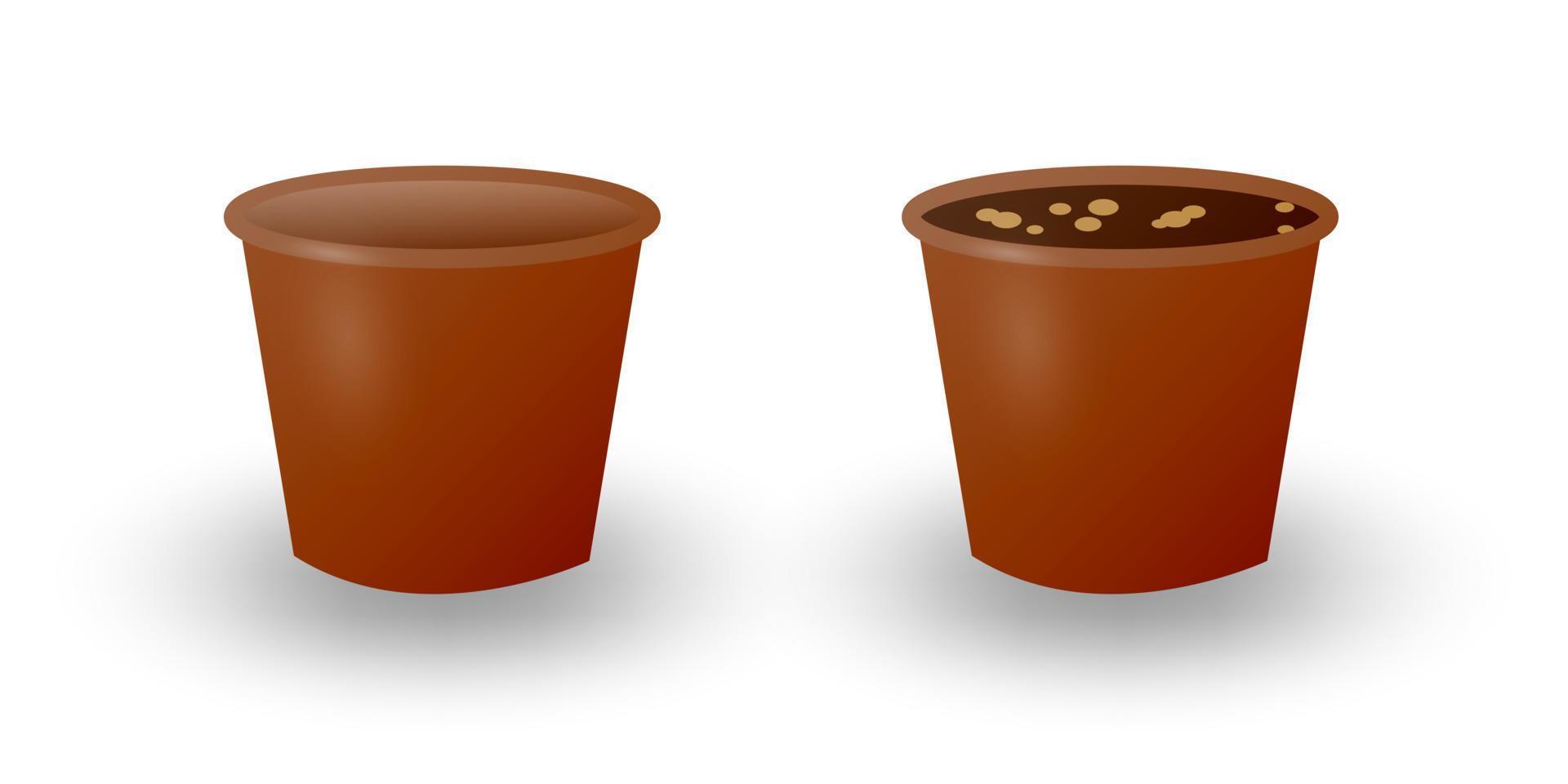 twee bloem potten geïsoleerd Aan een wit achtergrond. bloempot voor groeit binnen- planten. de pot is leeg en gevulde met aarde detailopname. vector illustratie.