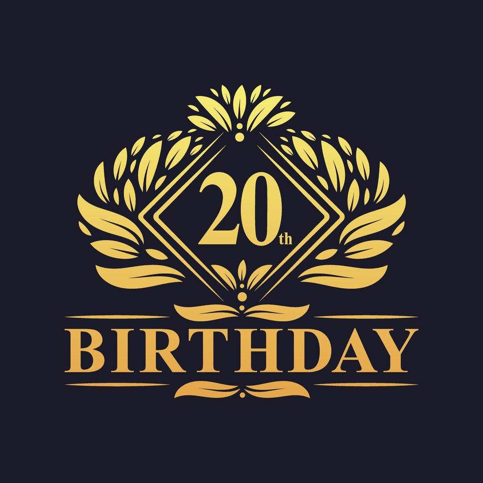 20 jaar verjaardag logo, luxe gouden 20e verjaardag. vector