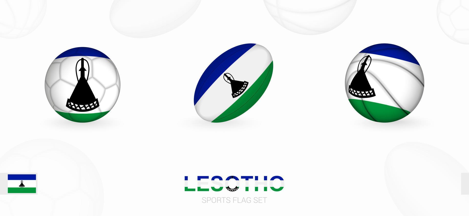 sport- pictogrammen voor Amerikaans voetbal, rugby en basketbal met de vlag van Lesotho. vector