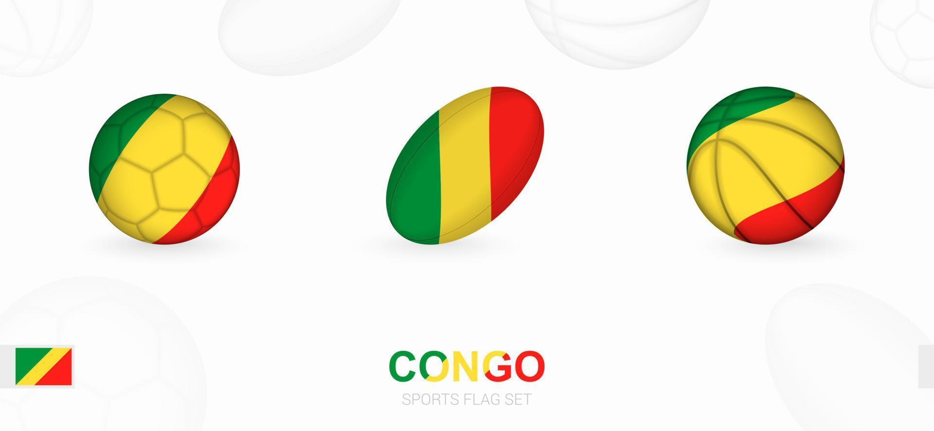 sport- pictogrammen voor Amerikaans voetbal, rugby en basketbal met de vlag van Congo. vector