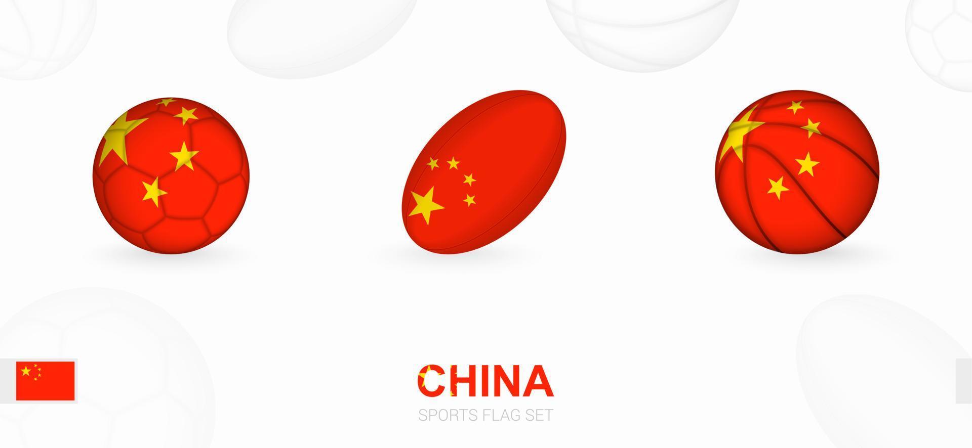 sport- pictogrammen voor Amerikaans voetbal, rugby en basketbal met de vlag van China. vector