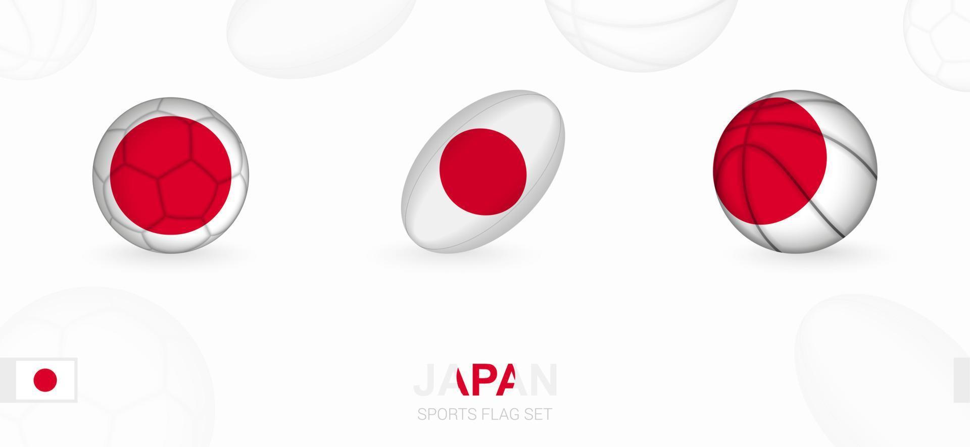 sport- pictogrammen voor Amerikaans voetbal, rugby en basketbal met de vlag van Japan. vector