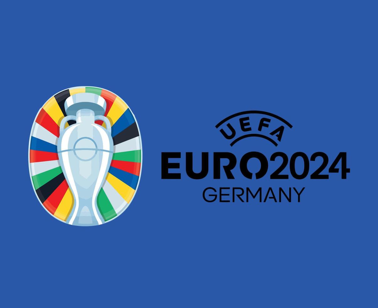 euro 2024 Duitsland officieel logo met naam zwart symbool Europese Amerikaans voetbal laatste ontwerp vector illustratie met blauw achtergrond