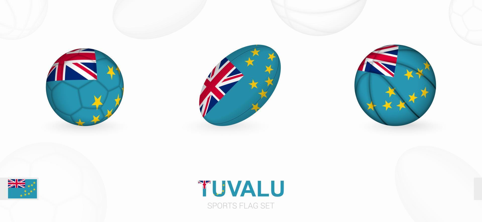 sport- pictogrammen voor Amerikaans voetbal, rugby en basketbal met de vlag van tuvalu. vector