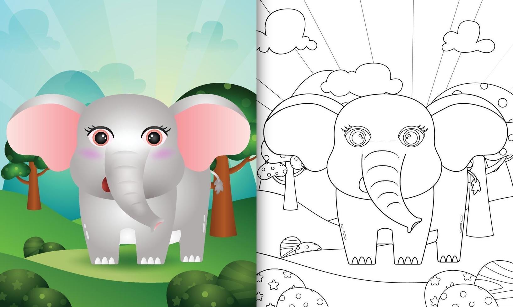kleurboek voor kinderen met een schattige illustratie van het olifantenkarakter vector
