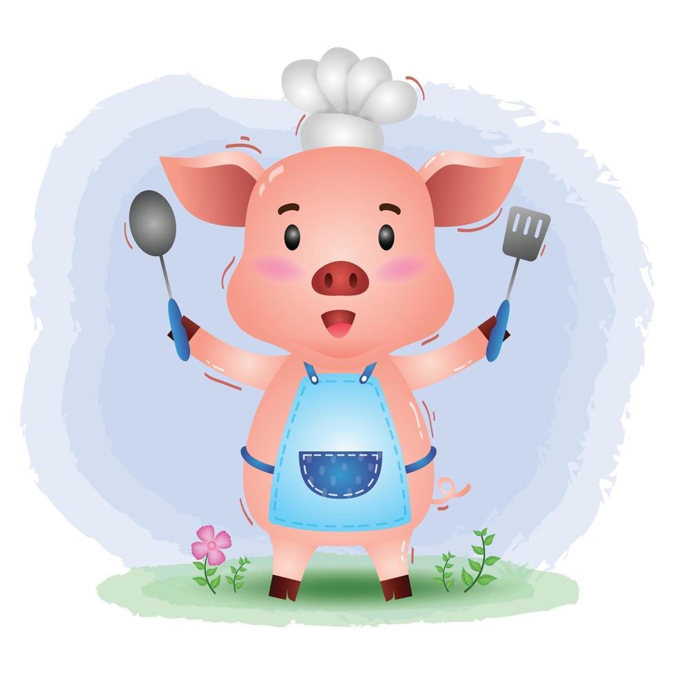 schattige kleine varkenschef-kok vector