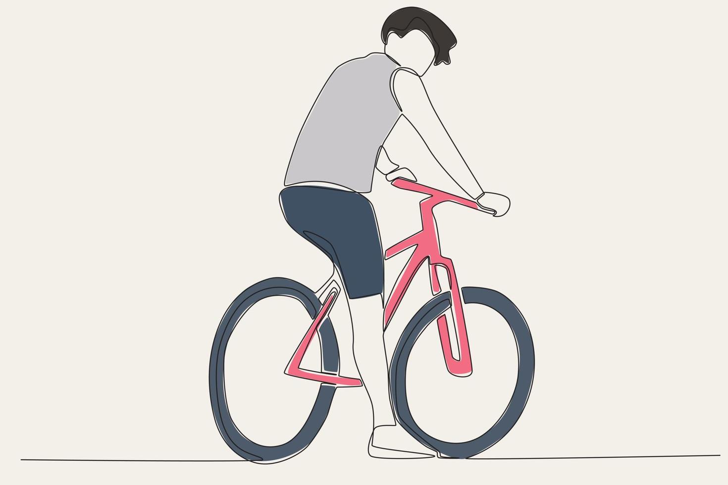 kleur illustratie van een jong Mens zittend Aan een fiets vector
