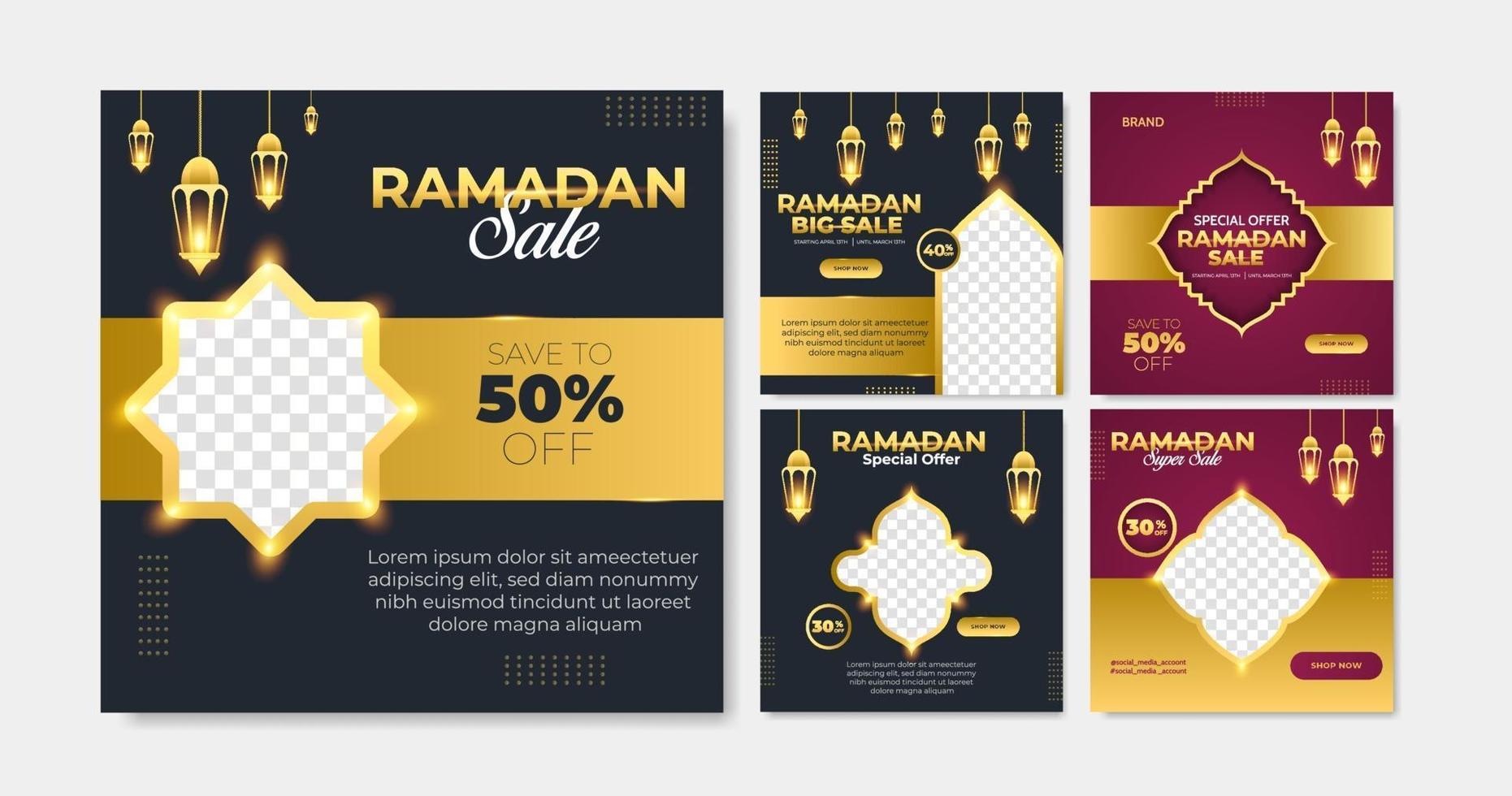 set van ramadan verkoop sociale media postsjabloon. webbannerreclame voor wenskaart, tegoedbon, islamitisch evenement. vector