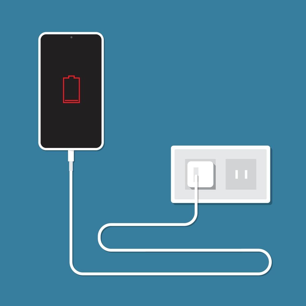 smartphone opladen. concept van lage batterij vector